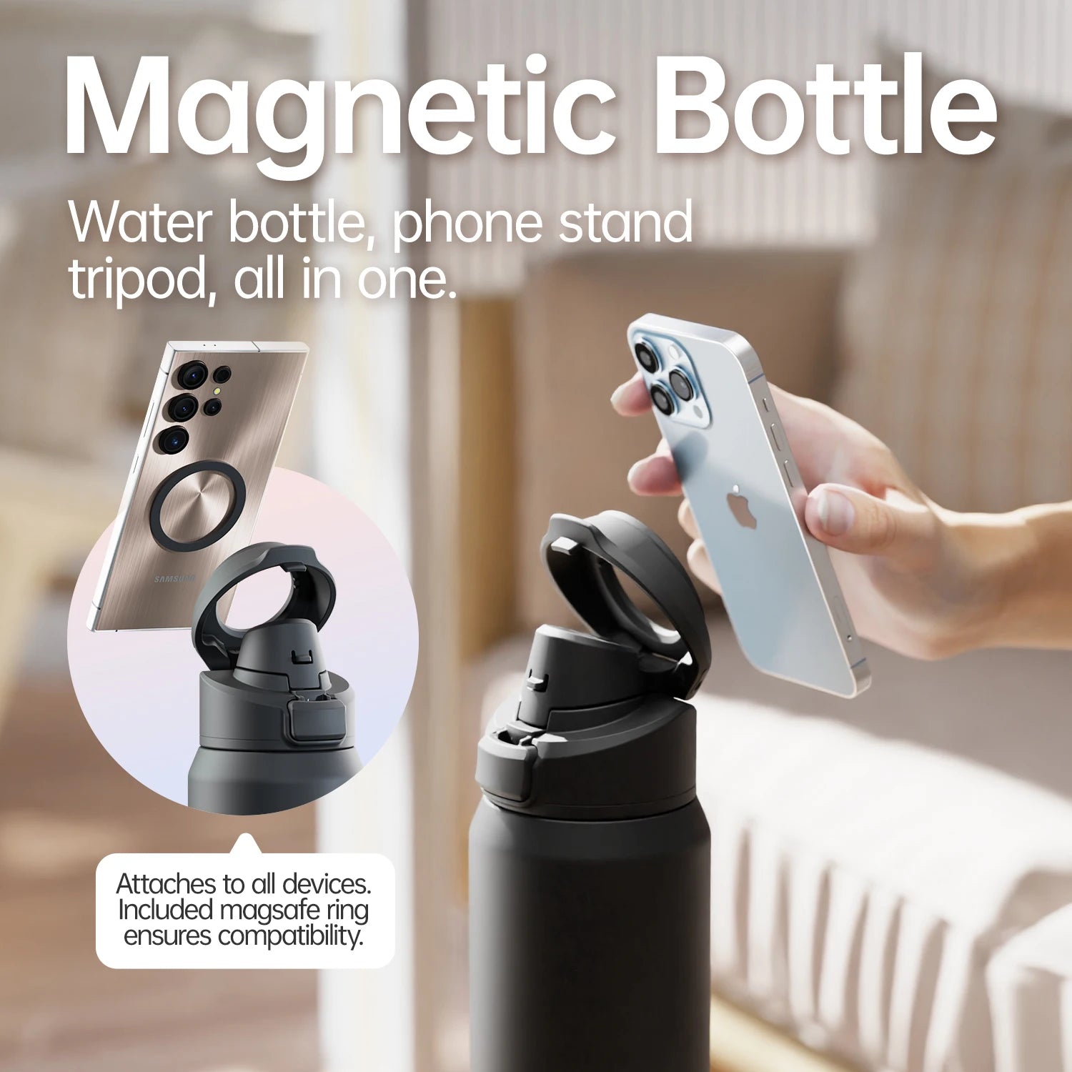 Fiit Haven Magnetic Thermos Stainless Steel | Sports Water Bottle with Magnetic Phone Holder Bouncing Cover Insulation Cup